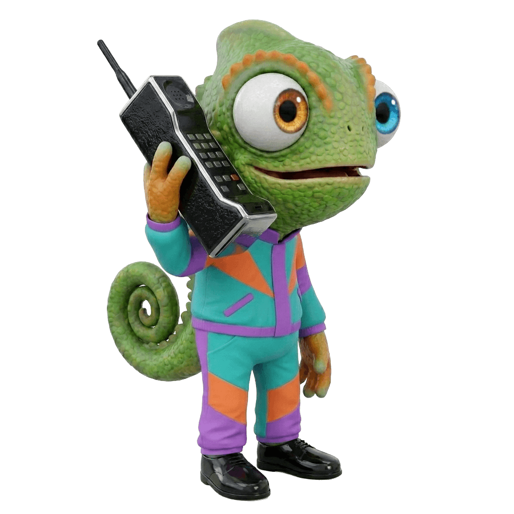 Adrenaline mascot holding a phone