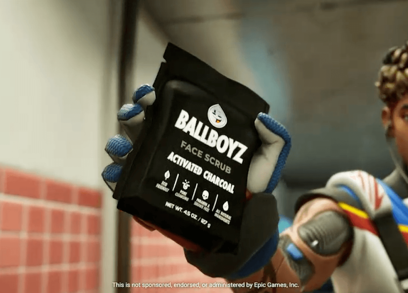 Ballboyz charcoal product placement in Fortnite